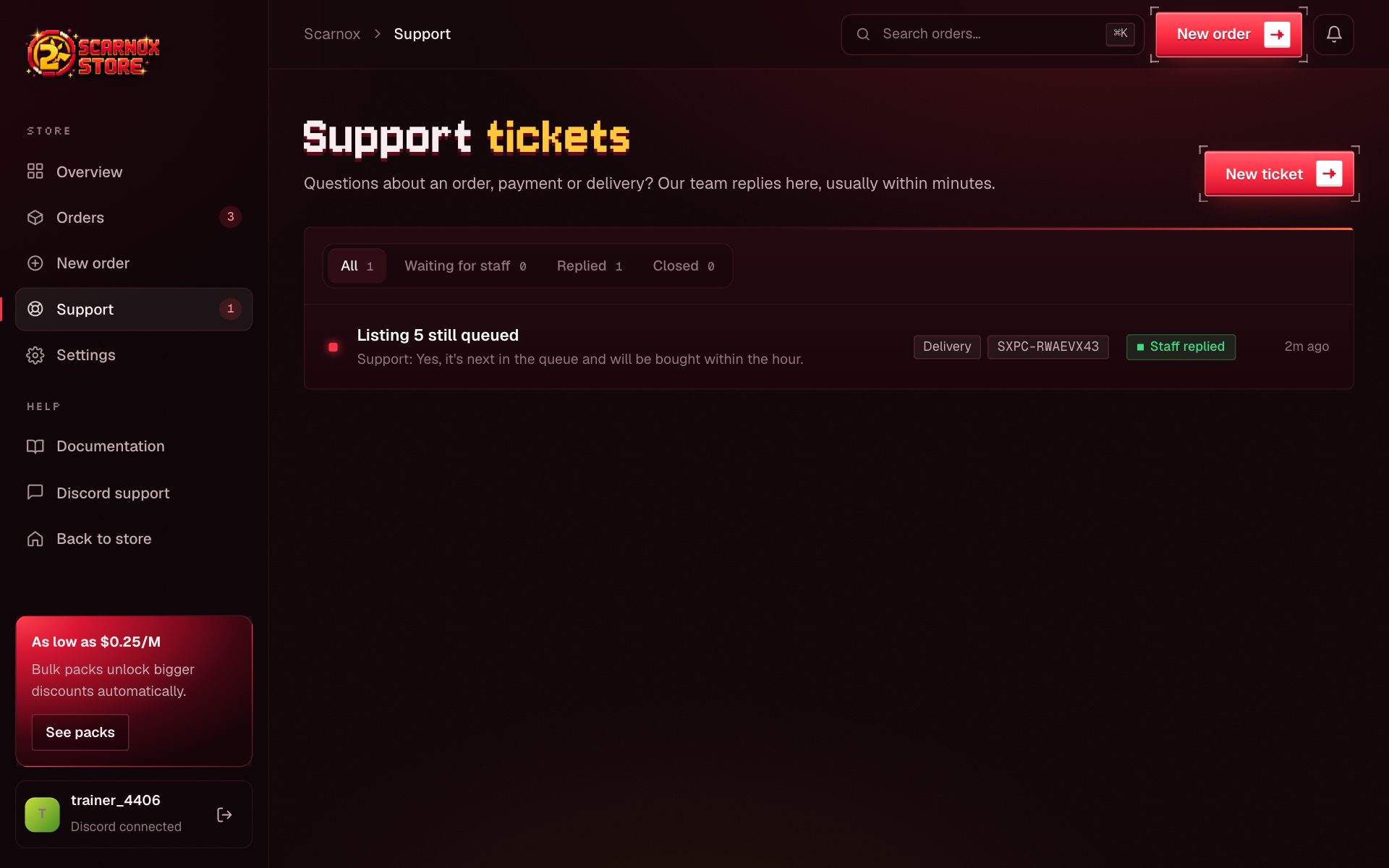 Support tickets